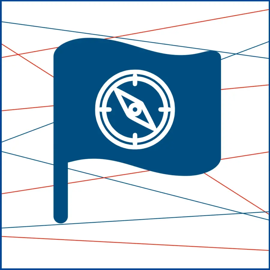 Das Bild zeigt als Grafik eine Fahne in den Farben des ALN. Auf der Fahne ist ein Kompass (Icon) sichtbar.