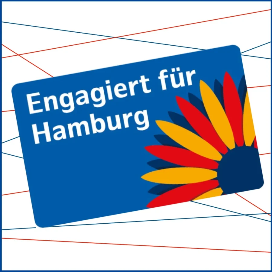 Bild zeigt die Engagementkarte für Hamburg. Im Hintergrund mehrere blaue und rote Linien, die ein Netz(werk) ergeben).